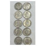 (10) 1948-64 Roosevelt Silver Dimes, US 90%