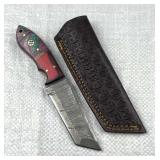 Damascus Steel Fixed Tanto Blade Knife w/ Sheath