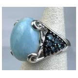 925 Silver Larimar Cabochon Blue Spinel Ring