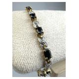 925 Silver Sapphire & Accent Diamond XO Tennis Br.