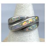 925 Silver Fire Opal Inlay Band Ring