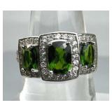 925 Silver Chrome Diopside & White Topaz Ring