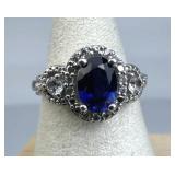 925 Silver Blue & White Sapphire Ring