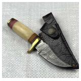 Sm. Damascus Steel Fixed Blade Knife w/ Sheath