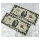 (2) 1953C US $2 Red Seal Bank Notes, Quality