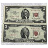 (2) 1953 US $2 Red Seal Bank Notes, Quality