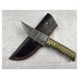 Damascus Steel Fixed Blade Knife w/ Sheath