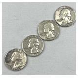 (4) 1932-64 Washington Silver Quarters, US 90%