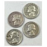 (4) 1932-64 Washington Silver Quarters, US 90%
