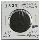 1837 Lower Canada Half Penny