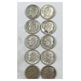 (10) 1948-64 Roosevelt Silver Dimes, US 90%