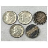 (5) 1948-64 Roosevelt Silver Dimes, US 90%