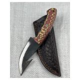 Handmade Steel Gut-Hook Skinner Knife w/ Sheath