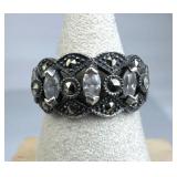 925 Silver Vintage Zirconia & Marcasite Ring