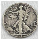 1939 Walking Liberty Silver Half Dollar, US 90%