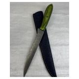 Damascus Steel Long Fillet Blade Knife w/ Sheath