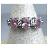 925 Silver Oval Pink CZ & Accent Round White CZ Ri