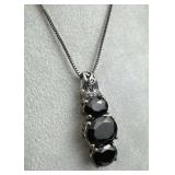 925 Silver Black Tourmaline White Topaz Accent Nec