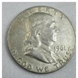 1961-D Franklin Silver Half Dollar, US 90%
