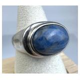 925 Silver Oval Denim Lapis Cabochon Chunky Ring