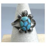 925 Silver Turquoise Inlay Turtle Ring