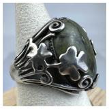 925 Silver Ireland Vtg Connemara Marble Shamrock R