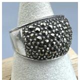 925 Silver Domed Marcasite Band Ring