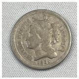 1865 US 3 Cent Nickel, Very Fine