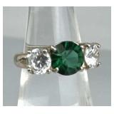 925 Silver Round Green & White Zirconia Ring
