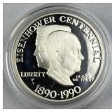 1990 Silver Proof 90% Dollar, Eisenhower 100th
