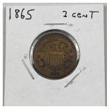1865 US 2 Cent Piece, 2c Coin