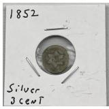 1852 US Silver 3 Cent Piece, 3c Coin
