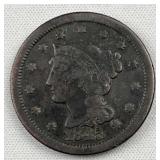 1845 Braided Hair Large Cent, US 1c Coin