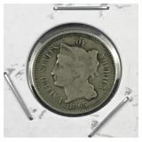 1865 US 3 Cent Nickel, 3c Coin