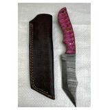 Damascus Steel Fixed Blade Knife w/ Sheath