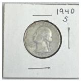 1940-S Silver Washington Quarter, US 90%