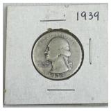 1939 Silver Washington Quarter, US 90%