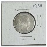 1935 Silver Washington Quarter, US 90%