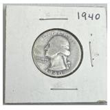 1940 Silver Washington Quarter, US 90%
