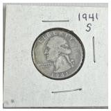 1941-S Silver Washington Quarter, US 90%