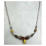 925 Silver Multi-Color Amber Pendant Necklace