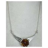 925 Silver Baltic Amber Flower Pendant Necklace