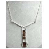 925 Silver Square-Cut Cognac Baltic Amber Pendant