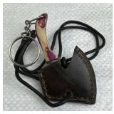 Damascus Steel Mini Axe Keychain w/ Sheath