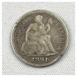 1891 US Seated Liberty Silver Dime