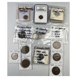 Mixed Coin Lot: V Nickels, NGC 1c, Large Cents+
