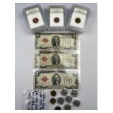 (3) 1928 $2 Red Seal Bills, INB Slabbed Coins+