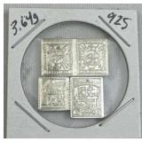 3.64g Sterling Silver Vtg. Mini Stamp Bars .925
