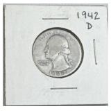 1942-D Silver Washington Quarter, US 90%