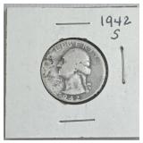 1942-S Silver Washington Quarter, US 90%